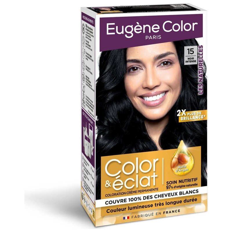 Eugene Color les Naturelles Color & Éclat Coloration Permanente Cheveux - Huile d'Argan - 15 Noir Intense