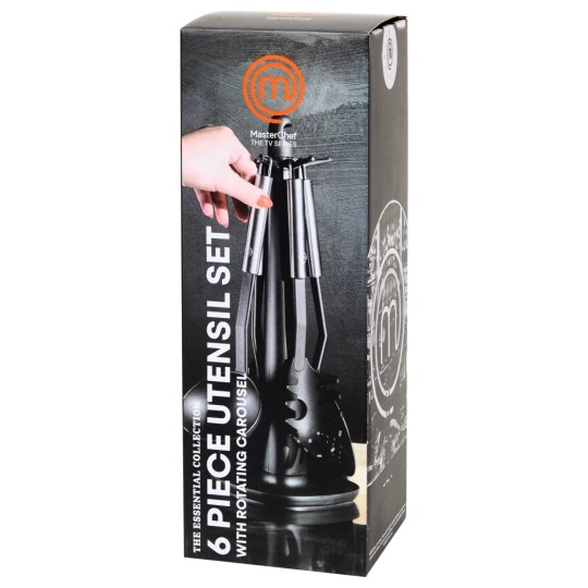 Masterchef Kitchen Utensils - Rotating Stand - 7 Pieces - Black And Silver