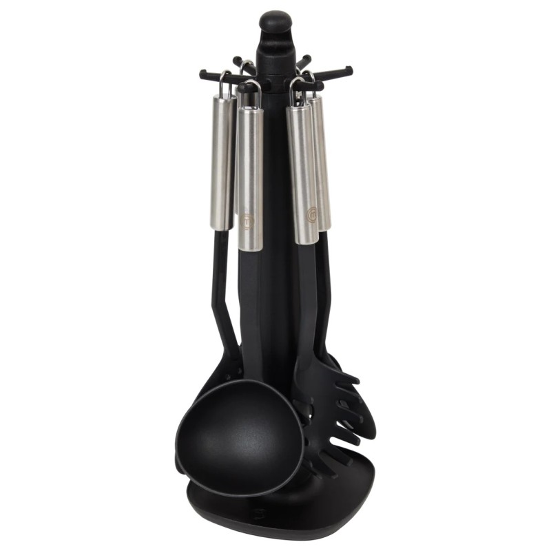 Masterchef Ustensiles de Cuisine - Support Rotatif - 7 Pièces - Noir et Argent