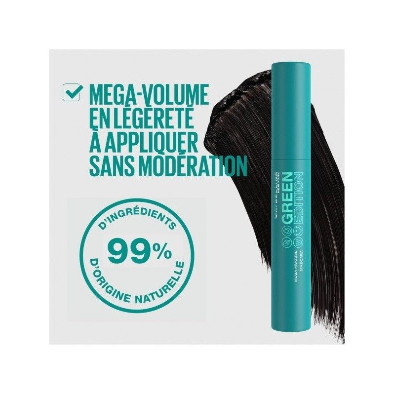 Maybelline New-York Green Edition ماسكارا حجم معزز بزبدة الشيا - Blackest Black