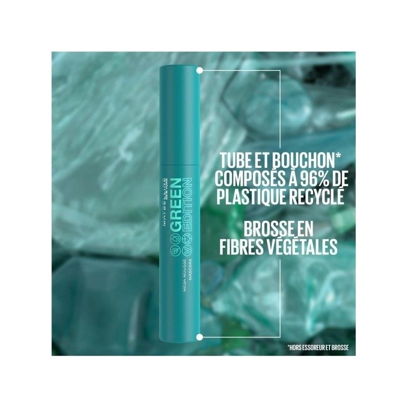Maybelline New-York Green Edition ماسكارا حجم معزز بزبدة الشيا - Blackest Black