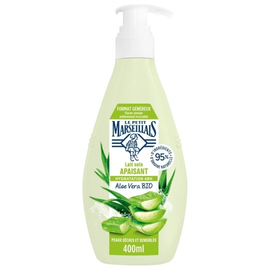 Le Petit Marseillais Lait Apaisant Hydratation 48h Aloe Vera Bio - Peau Sèche et Sensible - 400ml