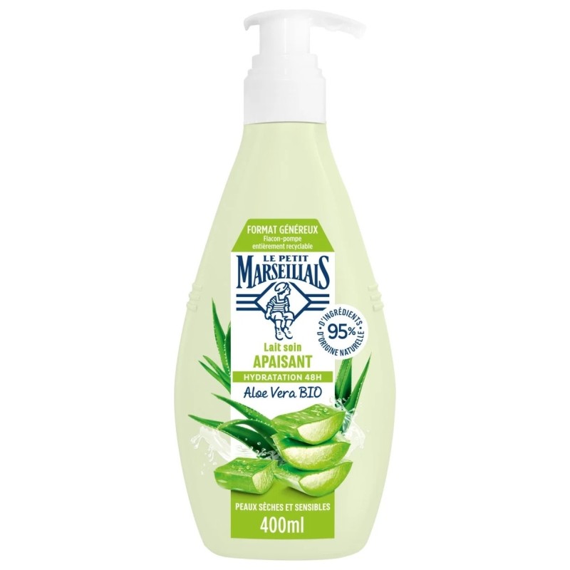 Le Petit Marseillais Lait Apaisant Hydratation 48h Aloe Vera Bio - Peau Sèche et Sensible - 400ml