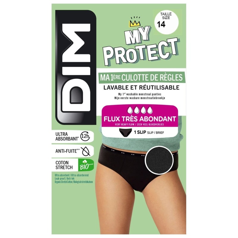 Dim My Protect سروال الدورة الشهرية القابل للغسل - للفتيات 14 سنة - تدفق غزير - أسود x1
