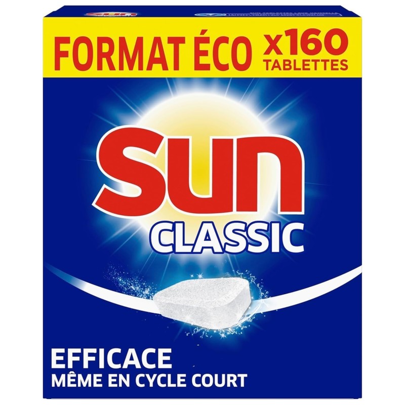 Sun Classic Tablettes Lave-Vaisselle - Efficace Cycles Courts et Basse Température - 160 Tablettes