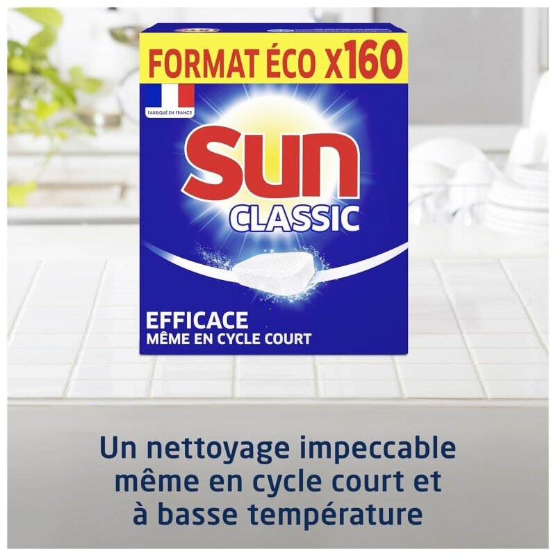 Sun Classic Tablettes Lave-Vaisselle - Efficace Cycles Courts et Basse Température - 160 Tablettes