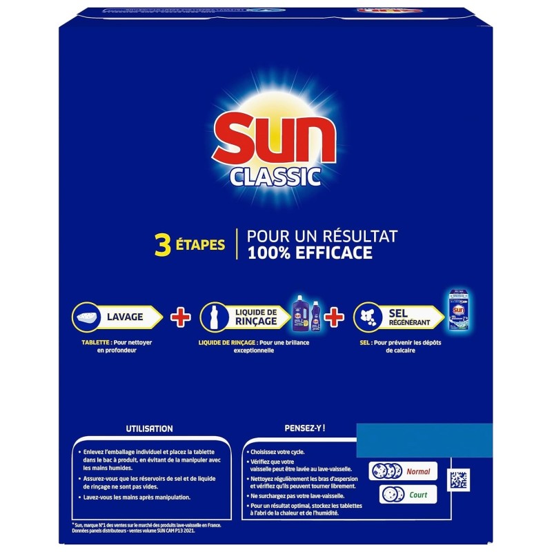 Sun Classic Tablettes Lave-Vaisselle - Efficace Cycles Courts et Basse Température - 160 Tablettes