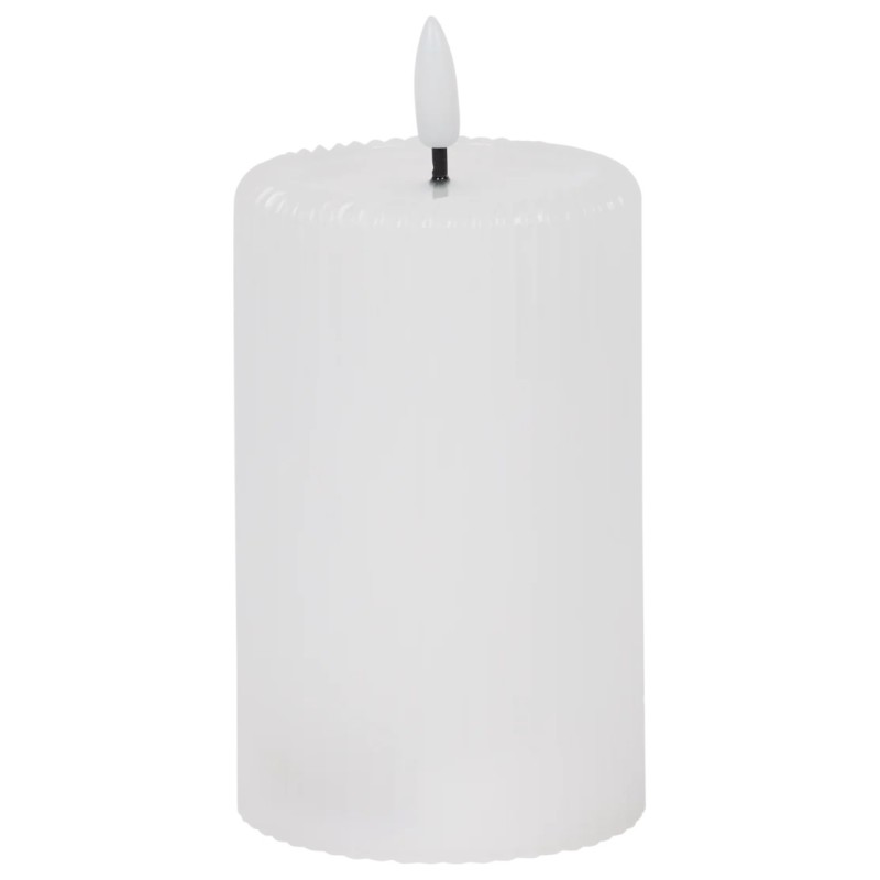 Led Candle With Warm Light - Ribbed Relief - Stripes Pattern -White
