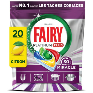Fairy Platinum Plus All In 1 Dishwasher Capsules - 30 Minutes Miracle Lemon - X20