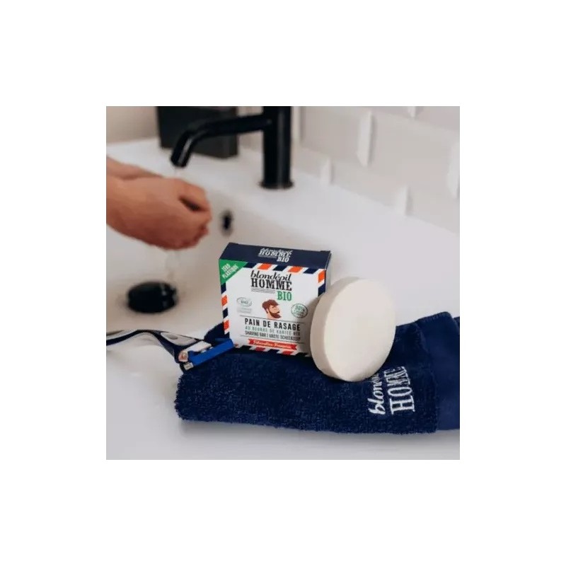 Blondépil Pain de Rasage Solide Beurre de Karité BIO et en Huile d’Amande Douce BIO - Rasage Homme - 55ml