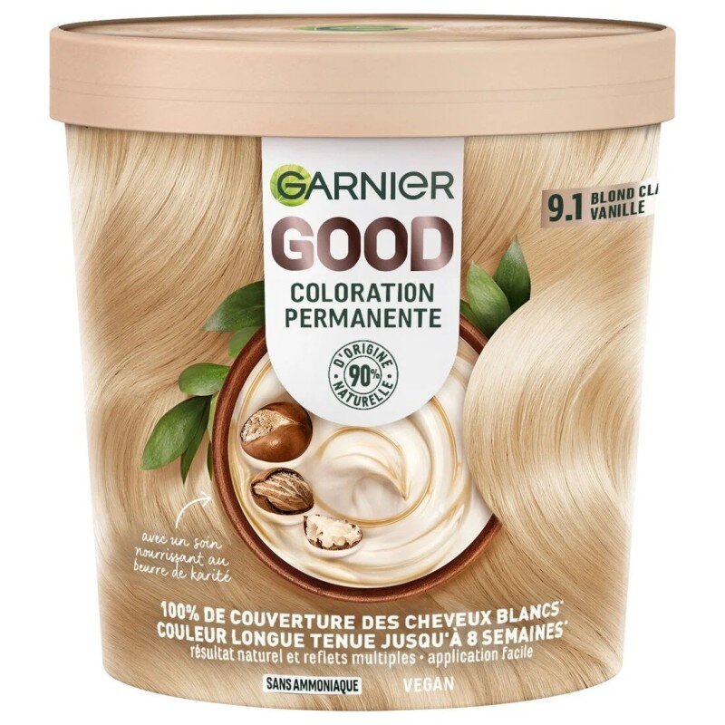 Garnier Good Coloration Permanente Sans Ammoniaque - 90% d'Ingrédients d'Origine Naturelle - 9.1 Blond Clair Vanille