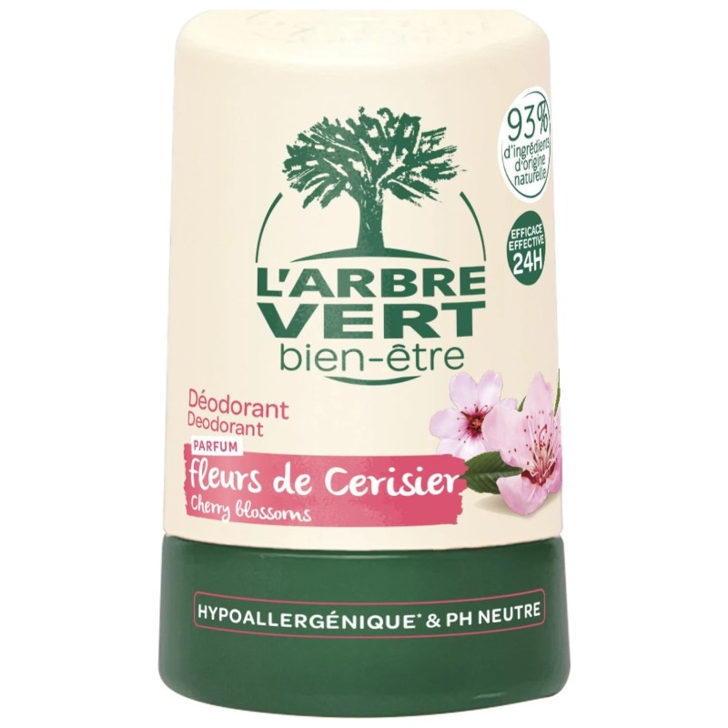 L'Arbre Vert Déodorant Bille Hypoallergénique - 24h - Fleurs de Cerisier et Hamamélis - 50ml