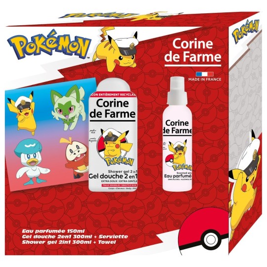 Corine de Farme Pokémon Coffret Gel Douche et Eau Parfumée - Parfum Boisé - 300ml + 150ml + Serviette