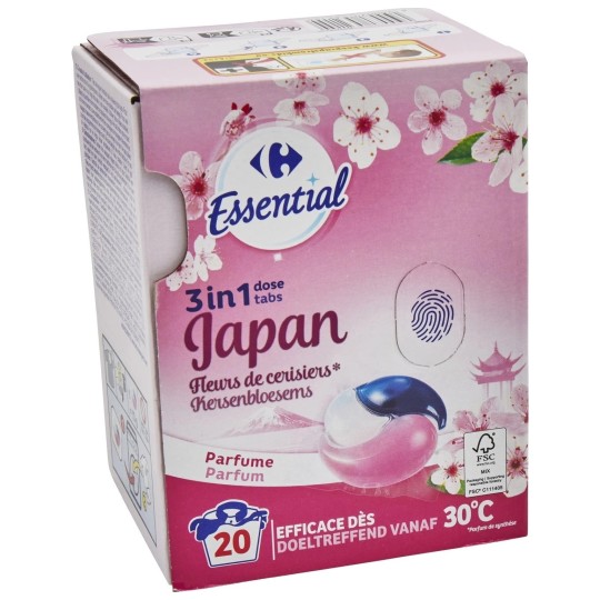 Carrefour Essential Lessive Capsules 3en1 Fleurs de Cerisier X20