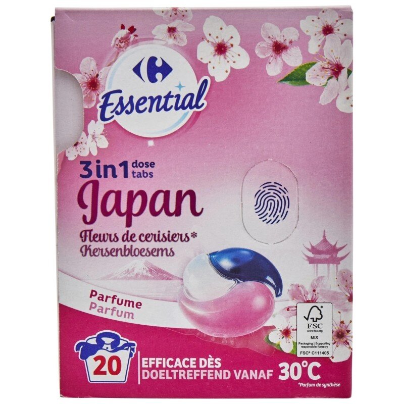 Carrefour Essential Lessive Capsules 3en1 Fleurs de Cerisier X20