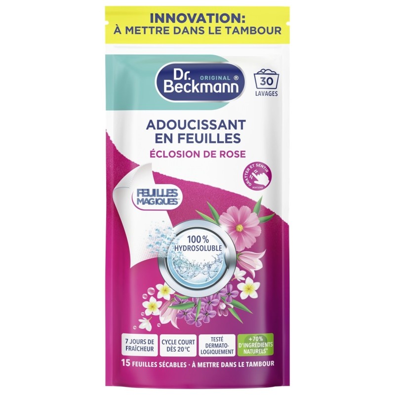 Dr Beckmann Adoucissant en Feuilles Eclosion de Rose - 15 Feuilles (30 Lavages)