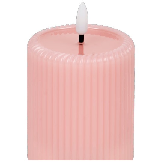 Bougie Led à Lumière Chaude - Relief Côtelé - Fonction Minuteur 6h/18h - Rose