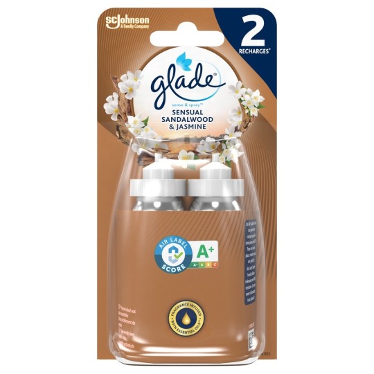 Glade Sense & Spray Recharge Diffuseur Automatique - Bois de Santal et Jasmin - 2x8ml