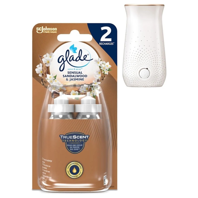 Glade Sense & Spray Recharge Diffuseur Automatique - Bois de Santal et Jasmin - 2x8ml