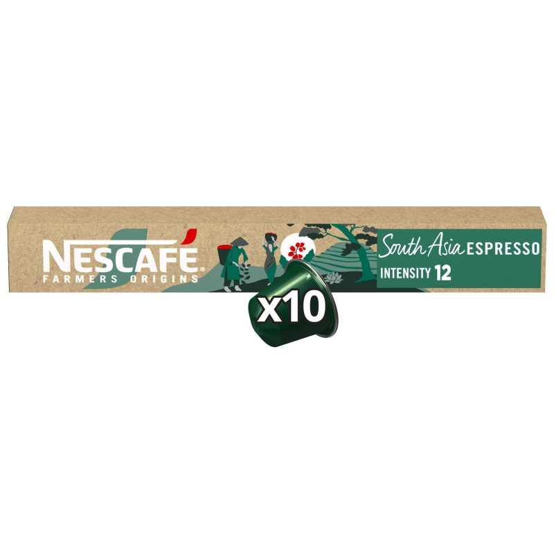 Nescafé Farmers Origins Capsules Café South Asia Espresso - Intensité 12 - Compatible Nespresso - Lot de 10
