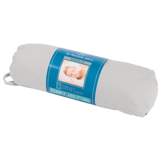 La Maison Rêve Drap-Housse en Percale de Coton - 90x200 Cm - Gris