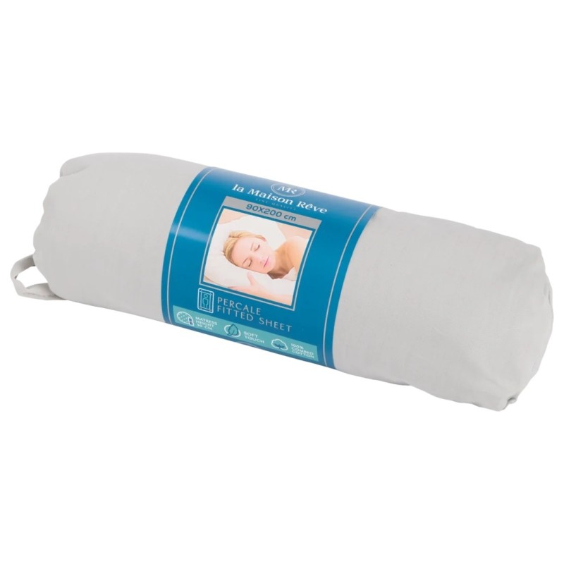 La Maison Rêve Drap-Housse en Percale de Coton - 90x200 Cm - Gris