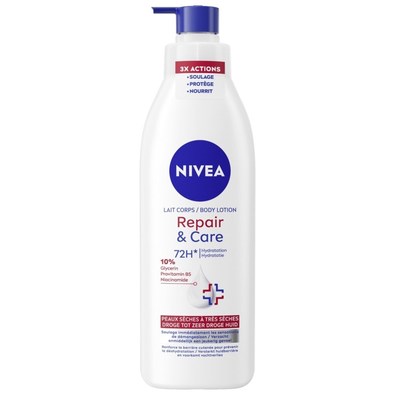 Nivea Repair & Care Lait Corps Hydratant 72h - Peaux Sèches à Très Sèches - 250ml