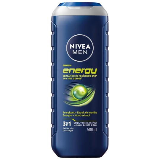 Nivea Men Energy Gel Douche 3 en 1 - Corps, Visage et Cheveux - 500ml - Menthe Fraîcheur