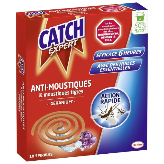 Catch Spirale Anti-Moustiques Géranium - Action Rapide - 10 Spirales
