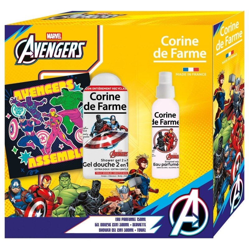 Corine de Farme Avengers Coffret Gel Douche et Eau Parfumée - 1 X 150ml + 1 X 300ml + Serviette - Bois
