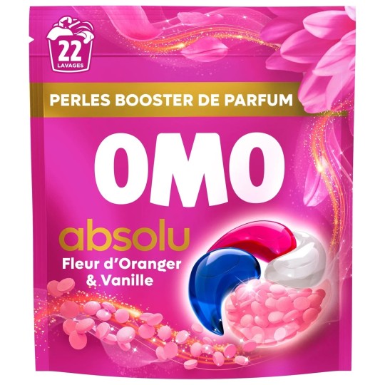 Omo Absolu Mélodie Florale Capsules de Lessive - Parfum Fleur d'Oranger Vanille - 22 Lavages