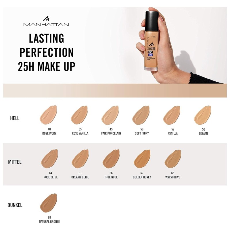 Manhattan Lasting Perfection Fond de Teint Hydratant Longue Durée - 25h - Spf 20 - 30ml - Rose Vanilla 55