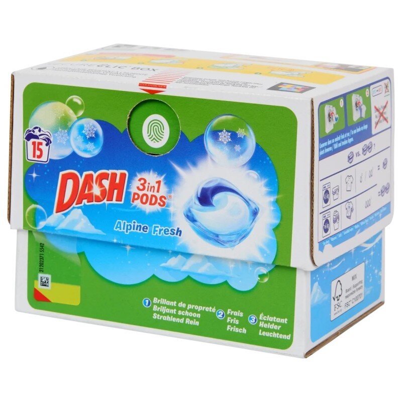 Dash Alpine Fresh Capsules de Lessive 3-en-1 - 15 Capsules