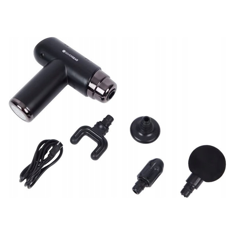 Silvergear Pistolet de Massage - 4 Embouts - 6 Vitesses - Noir