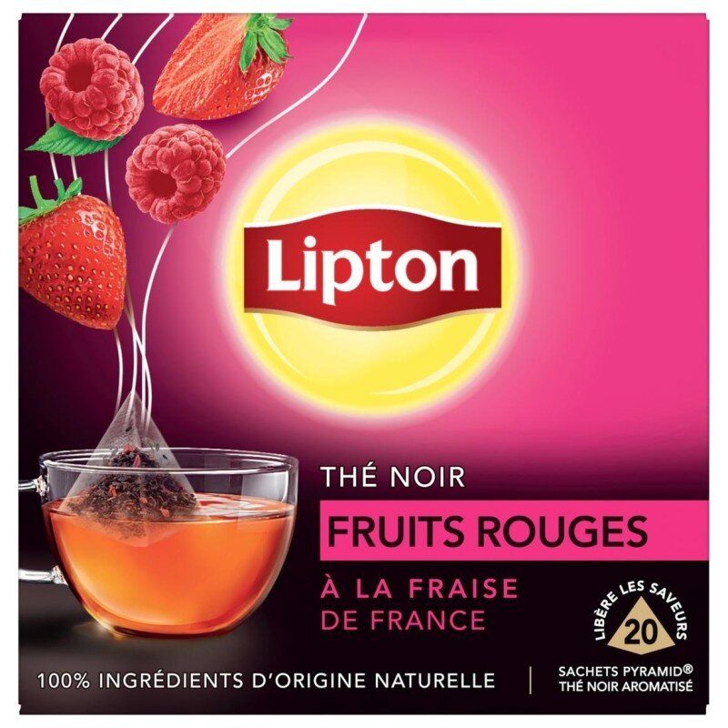 Lipton Thé Noir Fruits Rouges - Fraise de France - 20 Sachets