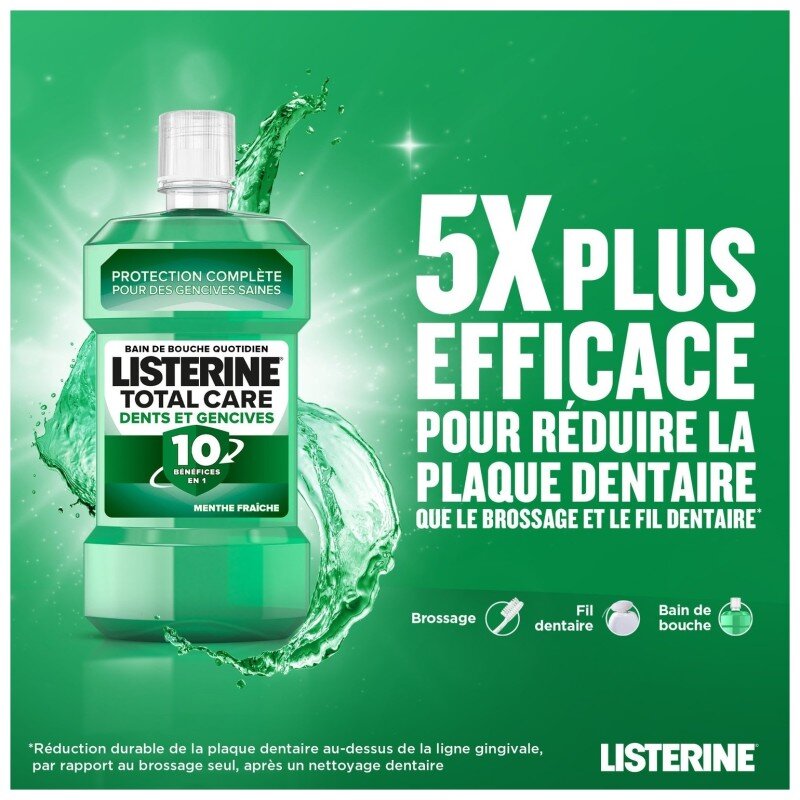 Listerine Bain de Bouche Dents et Gencives Fraîcheur Menthe 10en1 - 500ml