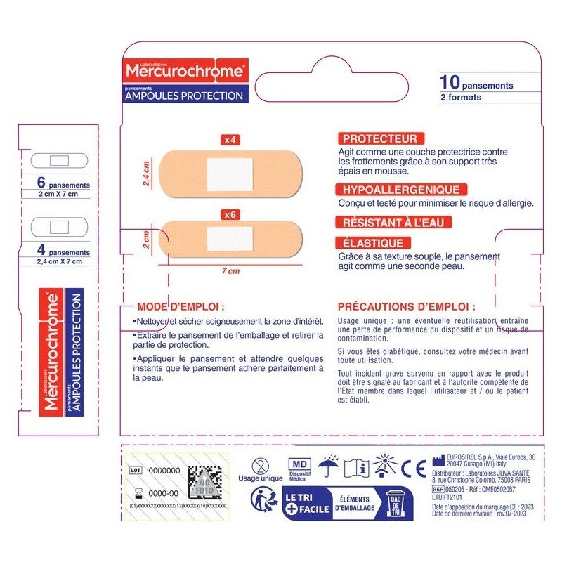 Mercurochrome Pansements Ampoules Protection Soulage les Douleurs X10