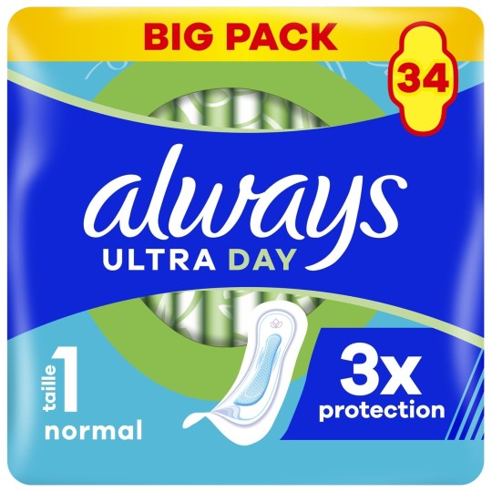 Always Ultra Day Serviettes Hygiéniques Sans Ailettes - Taille 1 Normal - 34 Serviettes