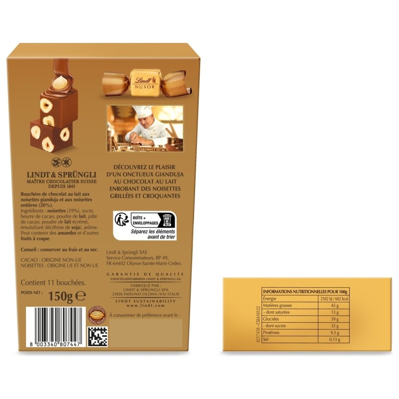 Lindt Nuxor Lait Bouchées Chocolats - Noisettes Grillées - 150g