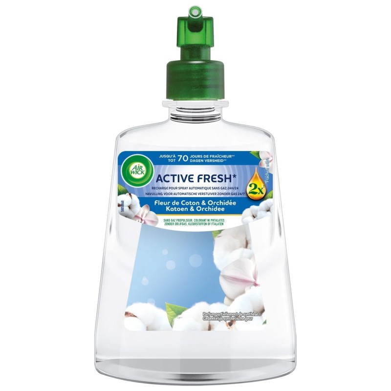 Air Wick Active Fresh 24h/24 Recharge Désodorisant Automatique Sans Gaz - Douceur de Coton & Orchidée - 228ml