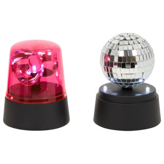 Boule Disco et Gyrophare - Rotation 360° - Multicolore - 2 Pièces