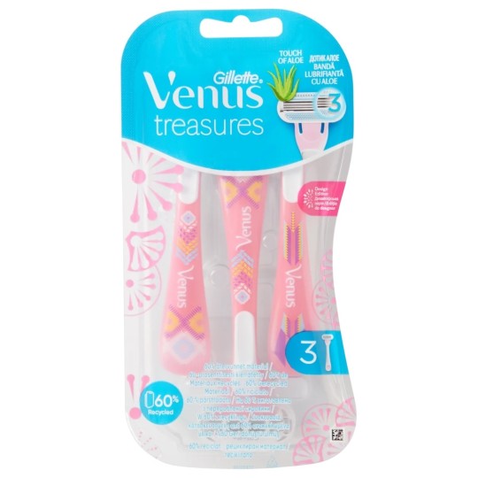 Gillette Venus Treasures Rasoir 3 Lames Femme - Aloe Vera - Motifs - 3 Pièces