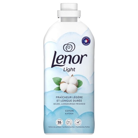 Lenor Pureté de Coton Adoucissant Linge 0% - Fraîcheur de Coton - 55 Lavages