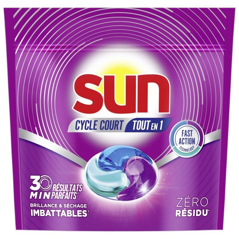 Sun Capsules Lave-Vaisselle Tout en 1 - Cycle Court Dès 30 Min - 22 Lavages