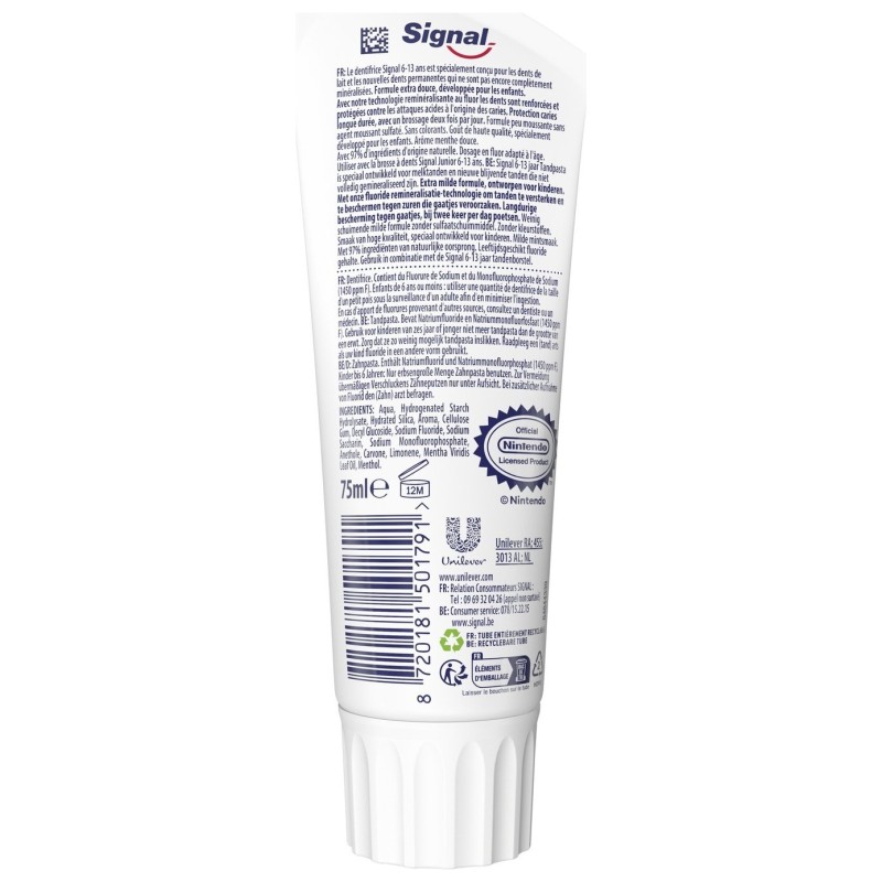 Signal Junior Dentifrice Enfant - 6-13 Ans - Menthe Douce - Super Mario - 75ml