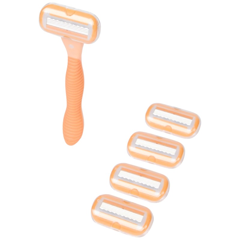 Silea Rasoir Femme avec Têtes de Rechange - 1 Rasoir + 4 Têtes - 5 Lames - Orange