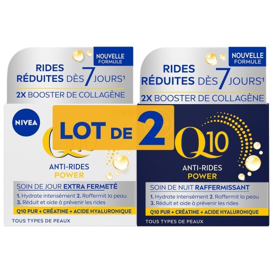 Nivea Q10 Power Crème Visage Anti-Rides Jour et Nuit - Tous Types de Peaux - 2x50ml