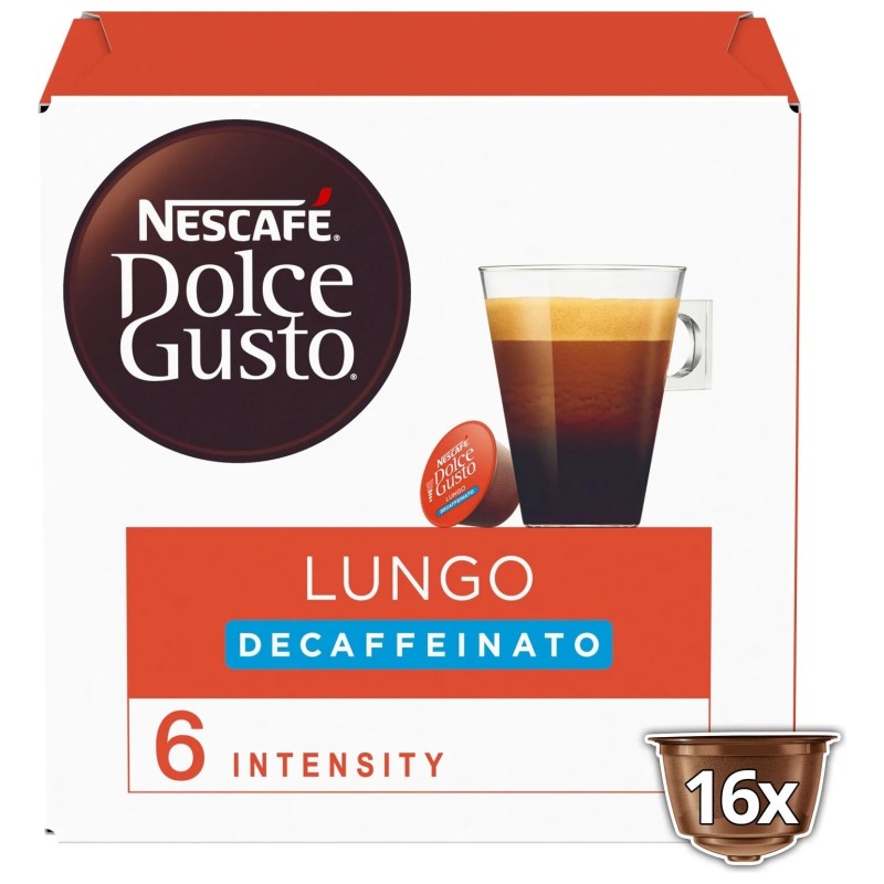 Nescafé Dolce Gusto Capsules Café Lungo Décaféiné Intensité 6 - Lot de 16 Capsules
