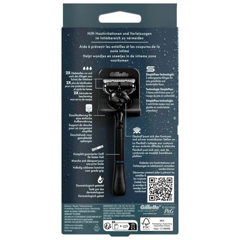 Gillette Intimate Rasoir Zone Intime Homme - 1 Manche + 2 Têtes