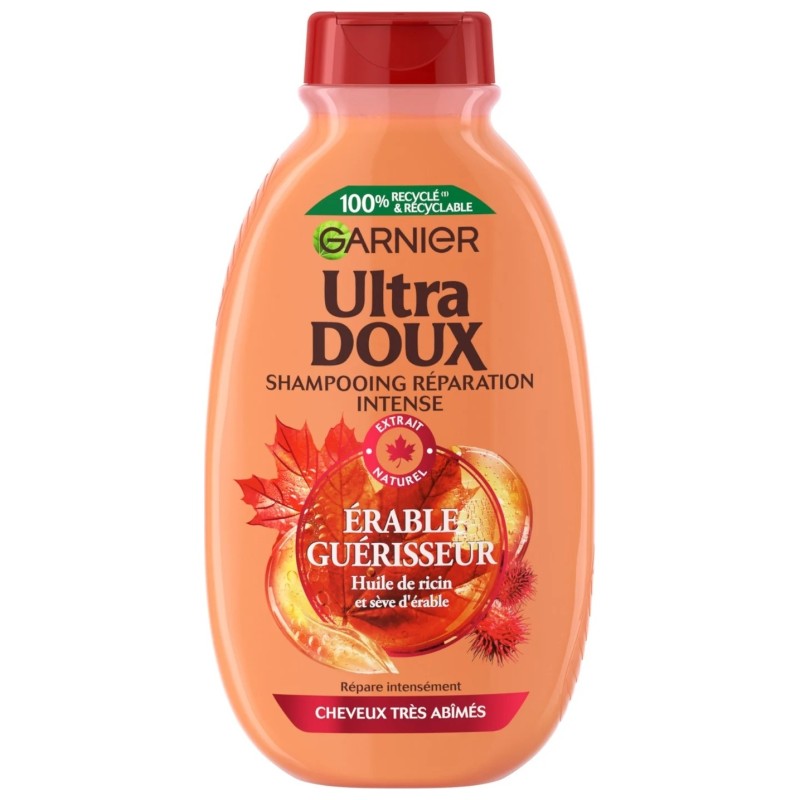 Garnier Ultra Doux Shampoing Réparation Intense - Cheveux Très Abîmés - Huile de Ricin et Sève d'Érable - 300ml
